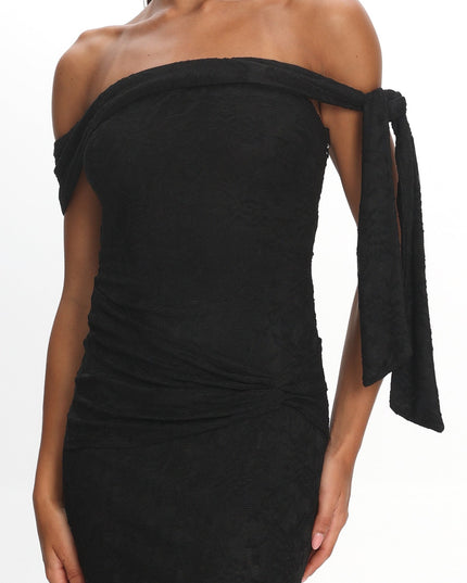 Black Sky Off-Shoulder Tie Maxi Dress Lace