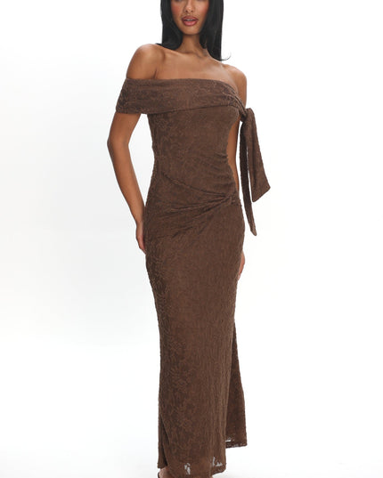 Chocolate Sky Off-Shoulder Tie Maxi Dress Lace
