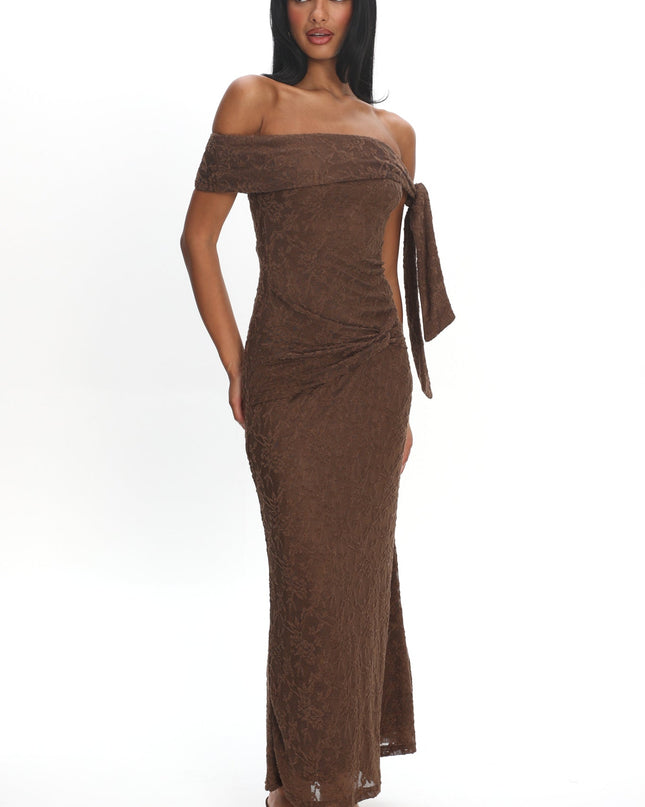 Chocolate Sky Off-Shoulder Tie Maxi Dress Lace