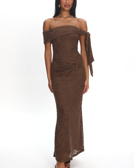 Chocolate Sky Off-Shoulder Tie Maxi Dress Lace