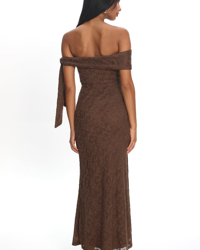 Chocolate Sky Off-Shoulder Tie Maxi Dress Lace