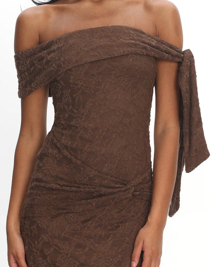 Chocolate Sky Off-Shoulder Tie Maxi Dress Lace