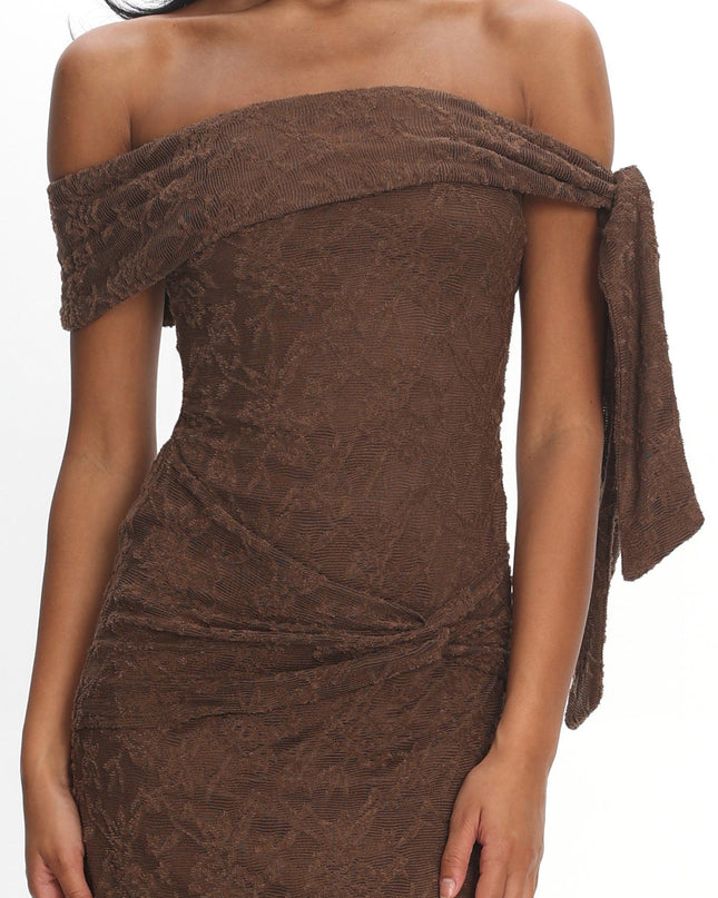 Chocolate Sky Off-Shoulder Tie Maxi Dress Lace