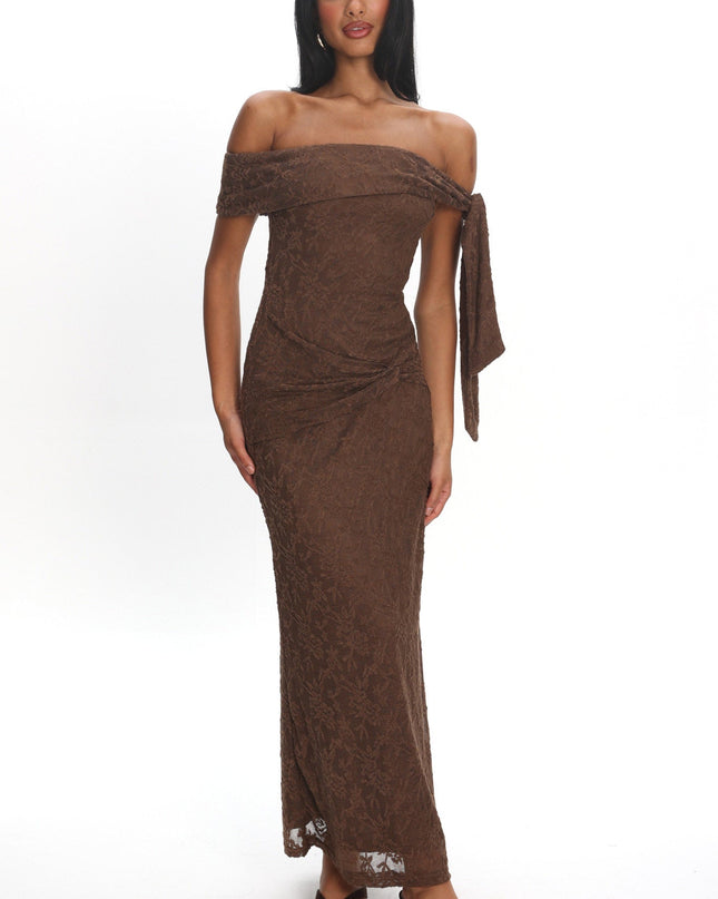 Chocolate Sky Off-Shoulder Tie Maxi Dress Lace