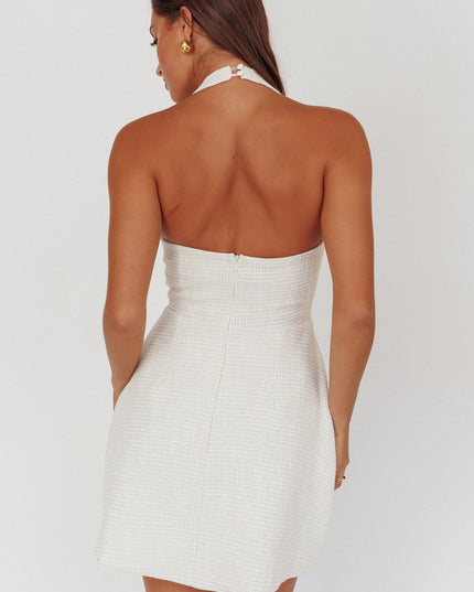 Cream Halterneck A-Line Mini Dress