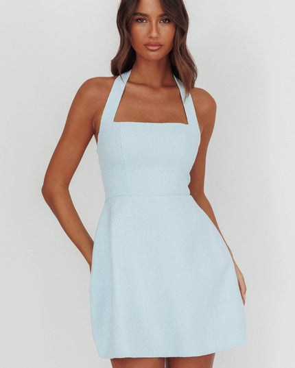 Blue Halterneck A-Line Mini Dress