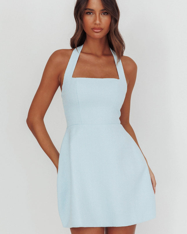 Blue Halterneck A-Line Mini Dress