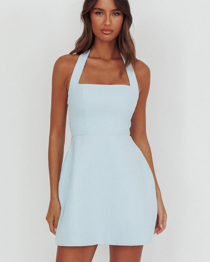 Blue Halterneck A-Line Mini Dress