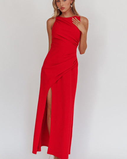 Red Lace-Up Back Maxi Dress