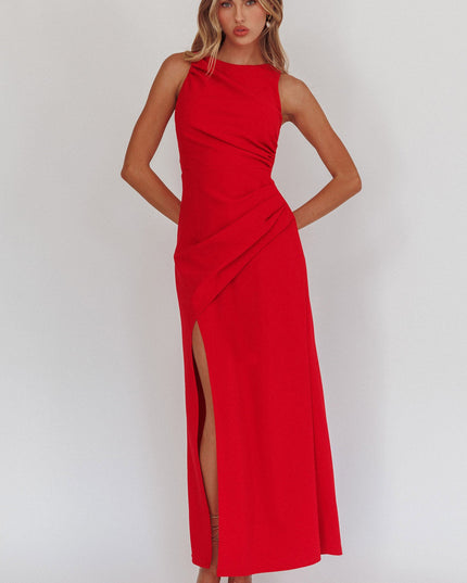 Red Lace-Up Back Maxi Dress