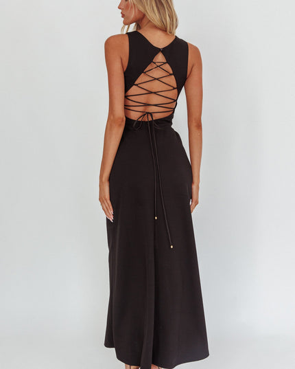 Black Lace-Up Back Maxi Dress