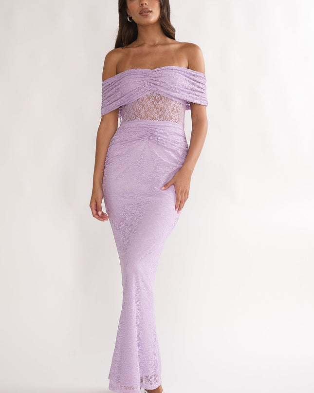 Lilac Silver Moon Off-Shoulder Maxi Dress