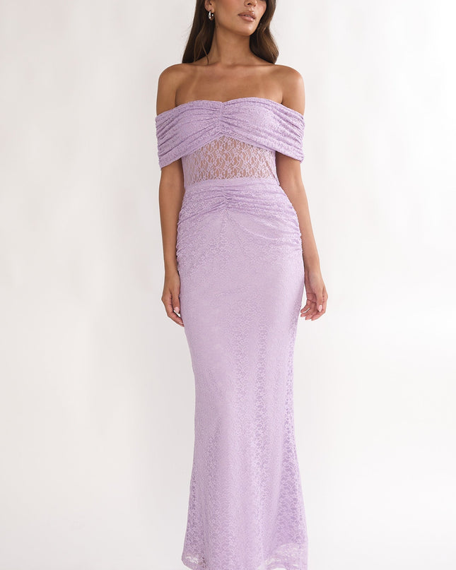 Lilac Silver Moon Off-Shoulder Maxi Dress