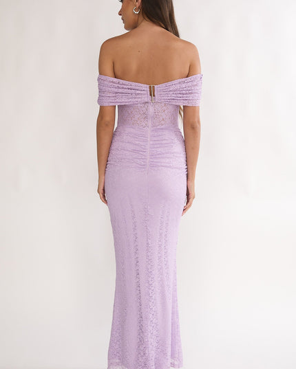 Lilac Silver Moon Off-Shoulder Maxi Dress