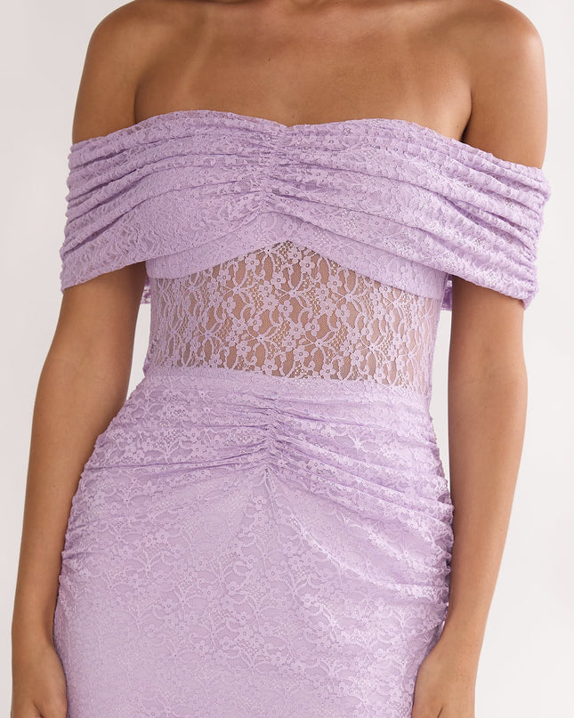 Lilac Silver Moon Off-Shoulder Maxi Dress