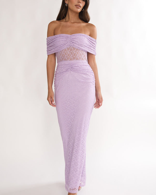Lilac Silver Moon Off-Shoulder Maxi Dress