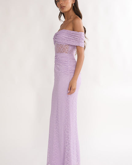 Lilac Silver Moon Off-Shoulder Maxi Dress