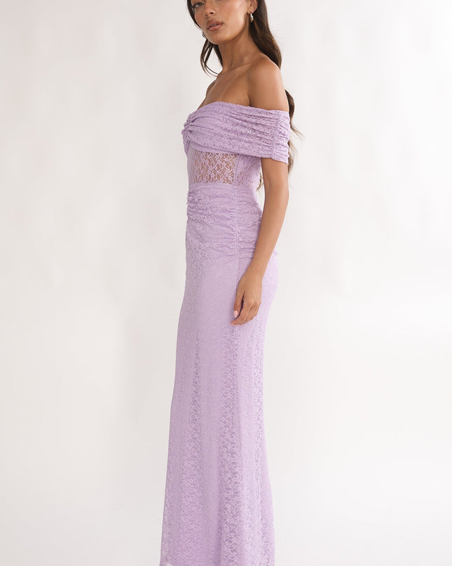 Lilac Silver Moon Off-Shoulder Maxi Dress