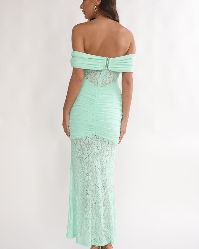 Mint Silver Moon Off-Shoulder Maxi Dress Floral