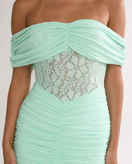 Mint Silver Moon Off-Shoulder Maxi Dress Floral