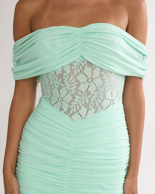 Mint Silver Moon Off-Shoulder Maxi Dress Floral