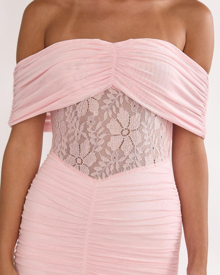 Pink Silver Moon Off-Shoulder Maxi Dress Floral