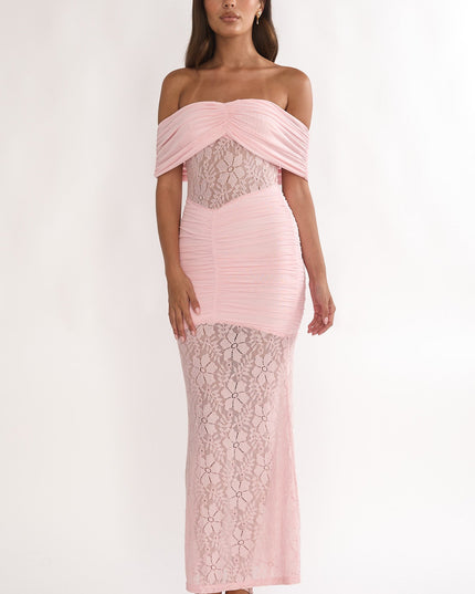Pink Silver Moon Off-Shoulder Maxi Dress Floral