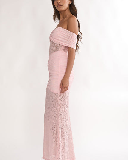 Pink Silver Moon Off-Shoulder Maxi Dress Floral