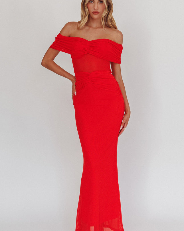 Blood Orange Silver Moon Off-Shoulder Maxi Dress