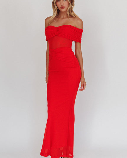 Blood Orange Silver Moon Off-Shoulder Maxi Dress