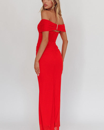 Blood Orange Silver Moon Off-Shoulder Maxi Dress