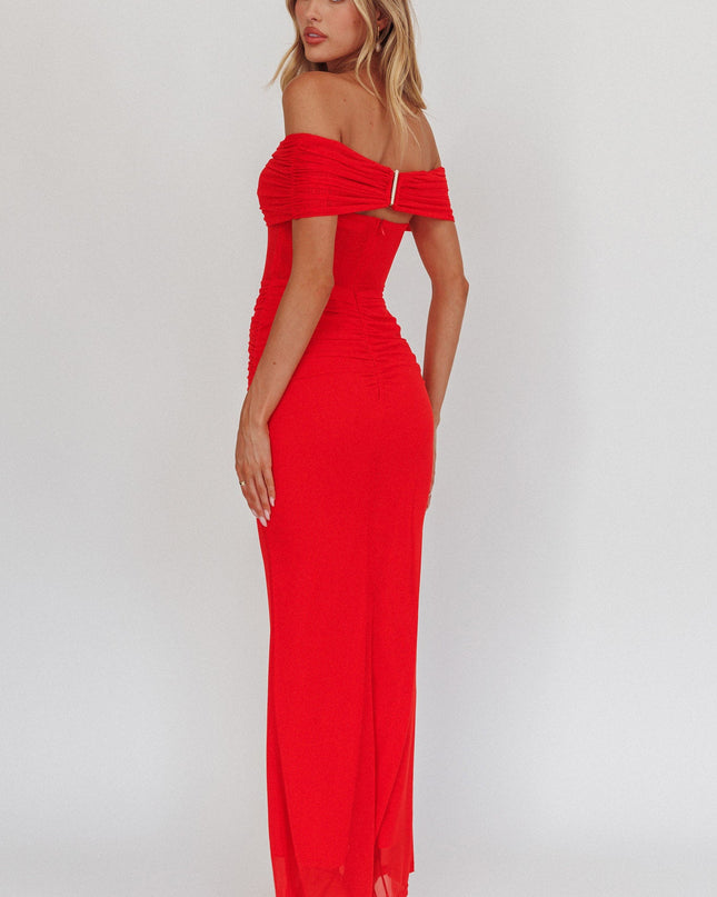 Blood Orange Silver Moon Off-Shoulder Maxi Dress