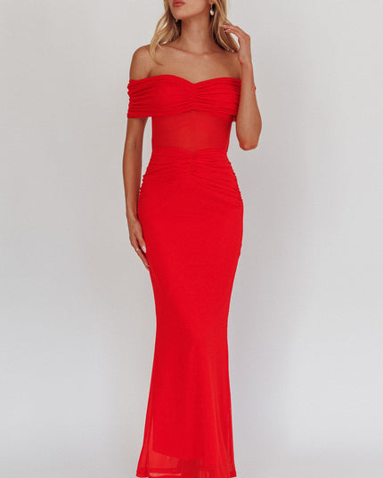 Blood Orange Silver Moon Off-Shoulder Maxi Dress