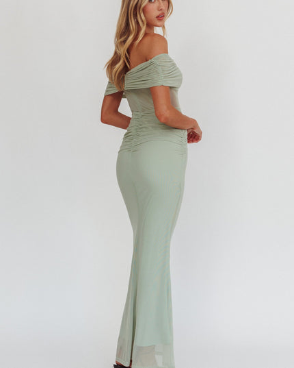 Sage Silver Moon Off-Shoulder Maxi Dress