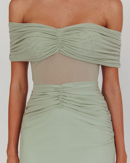 Sage Silver Moon Off-Shoulder Maxi Dress