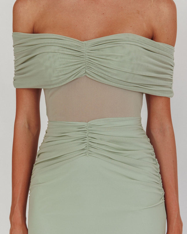 Sage Silver Moon Off-Shoulder Maxi Dress