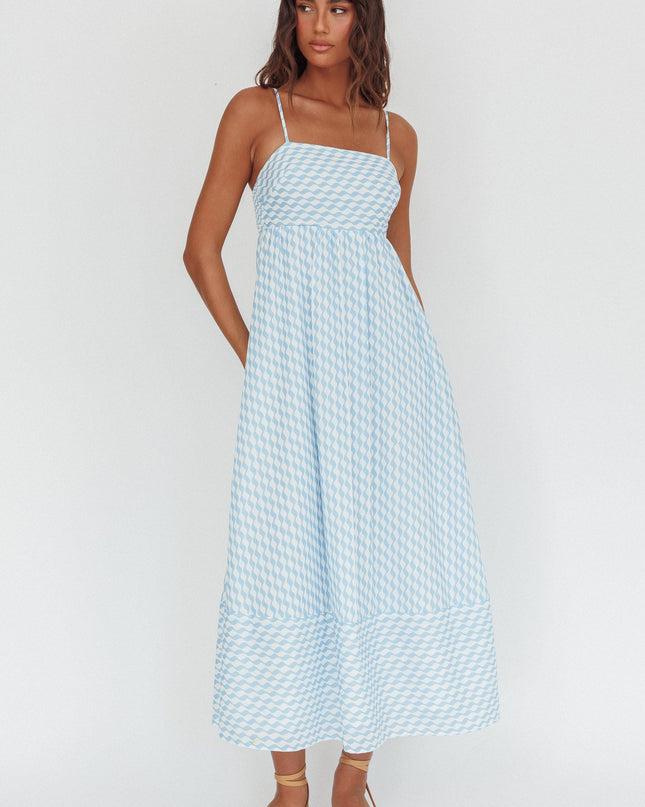 Light Blue Square Neckline Maxi Dress Print