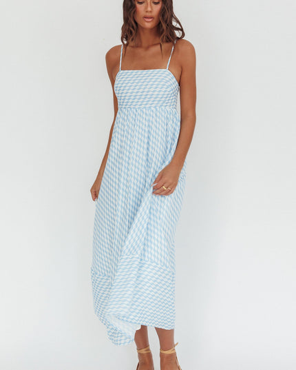 Light Blue Square Neckline Maxi Dress Print