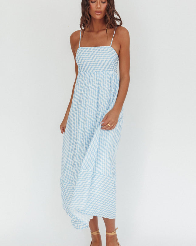 Light Blue Square Neckline Maxi Dress Print