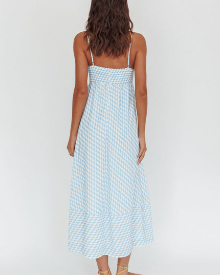 Light Blue Square Neckline Maxi Dress Print