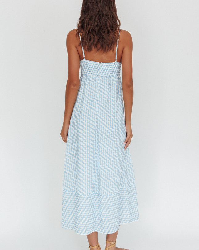 Light Blue Square Neckline Maxi Dress Print