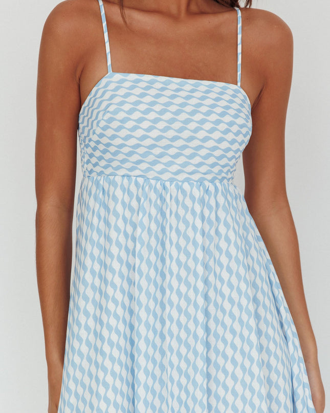 Light Blue Square Neckline Maxi Dress Print