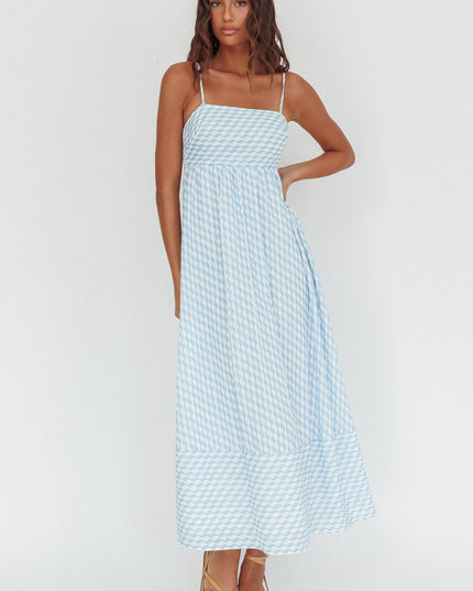 Light Blue Square Neckline Maxi Dress Print