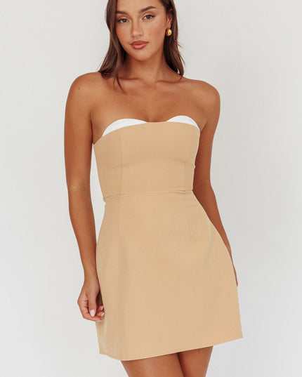 Tan Strapless Mini Dress