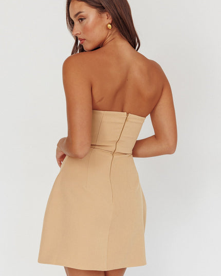 Tan Strapless Mini Dress
