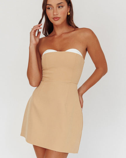 Tan Strapless Mini Dress