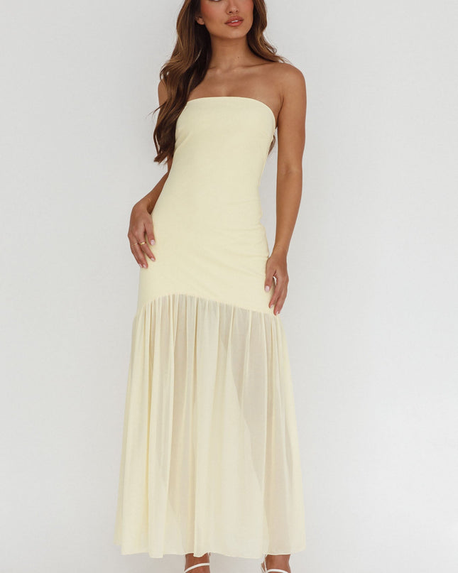 Butter Sheer Hem Strapless Midi Dress