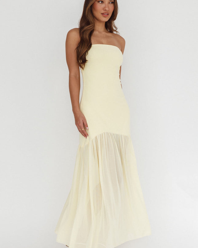 Butter Sheer Hem Strapless Midi Dress