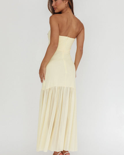 Butter Sheer Hem Strapless Midi Dress