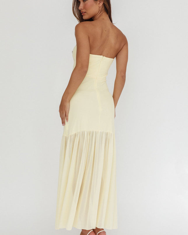 Butter Sheer Hem Strapless Midi Dress